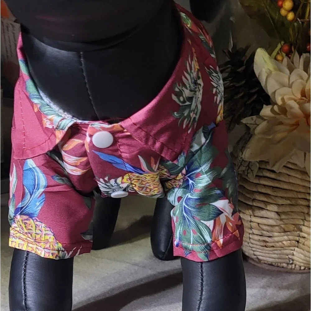 Pet NWOT Red Pineapple Print Lightweight Hawaiian Style Shirt Size Medium